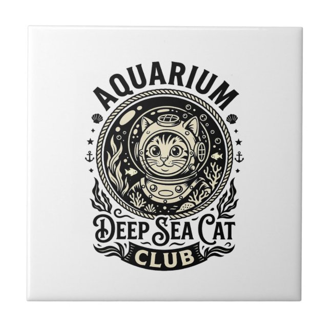 Carreau Aquarium Chat de mer profond Graphique de chat drô (Devant)