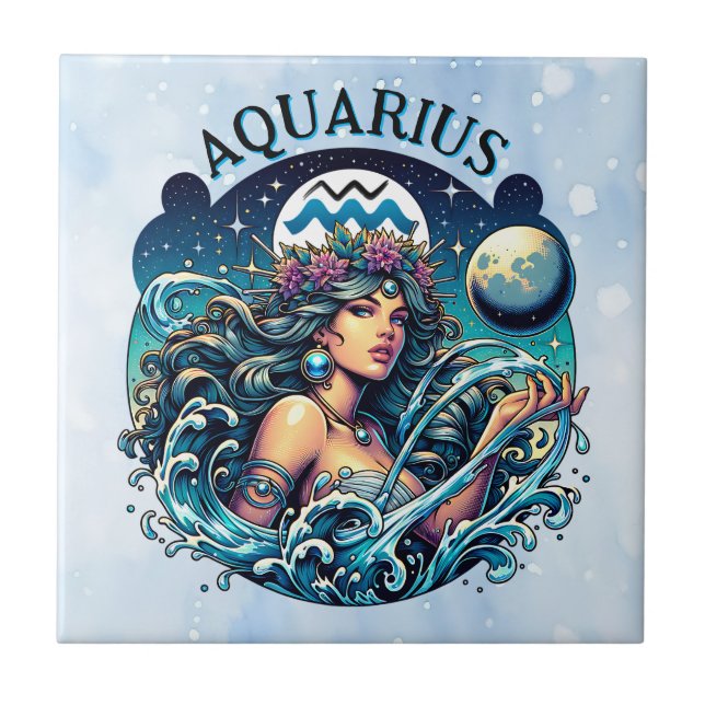 Carreau Aquarius Water Bearer Beautiful Woman Astrology  (Devant)