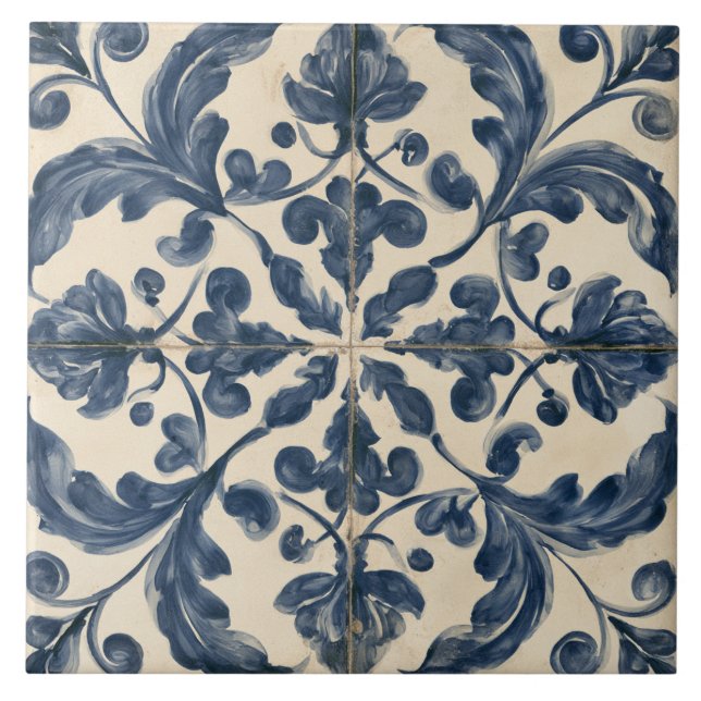 Carreau Arabesque Botanique Indigo (Devant)
