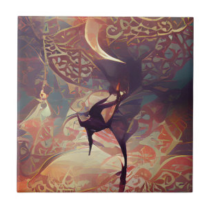 Carreau Arabesque rose dorée tournoie et danse art numériq