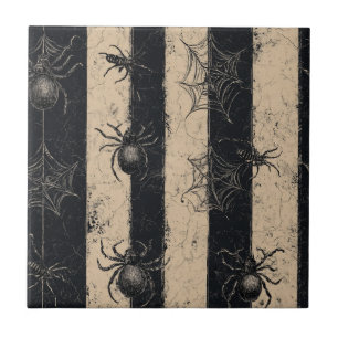 Carreau Araignée gothique et Motif d'Halloween rayé sur le