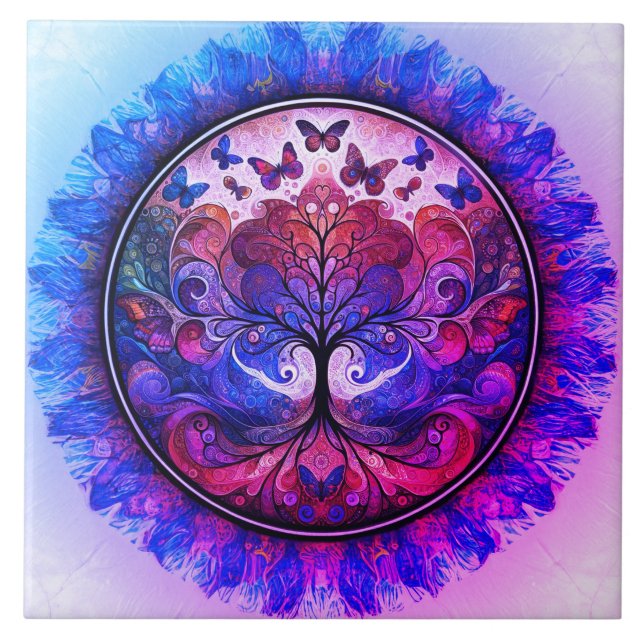 Carreau Arbre arc-en-ciel de la vie Rustique antique (Devant)