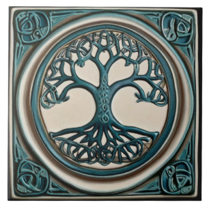 Carreau Arbre celtique de vie Turquoise Faux Relief Carrel