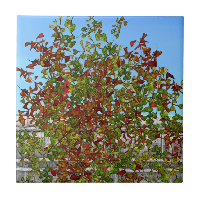 Carreau Arbre d'automne Cardinal Birds Carrelage en cérami (Devant)