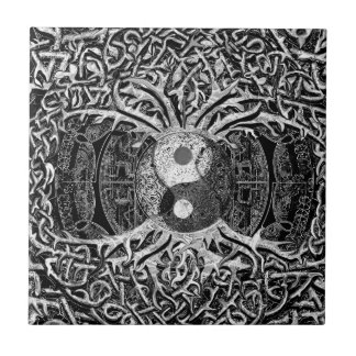 Carreau Arbre de la vie Yin Yang en noir et blanc