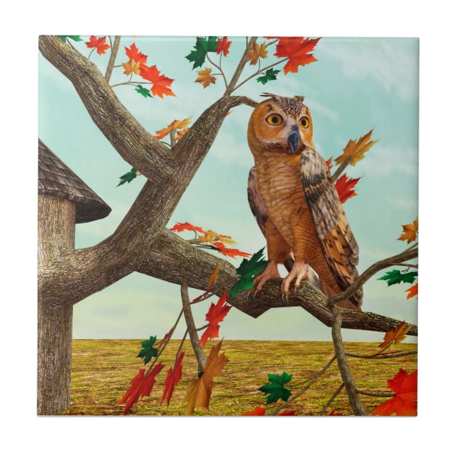 Carreau Arbre de l'érable à chouette d'automne Art fauniqu (Devant)