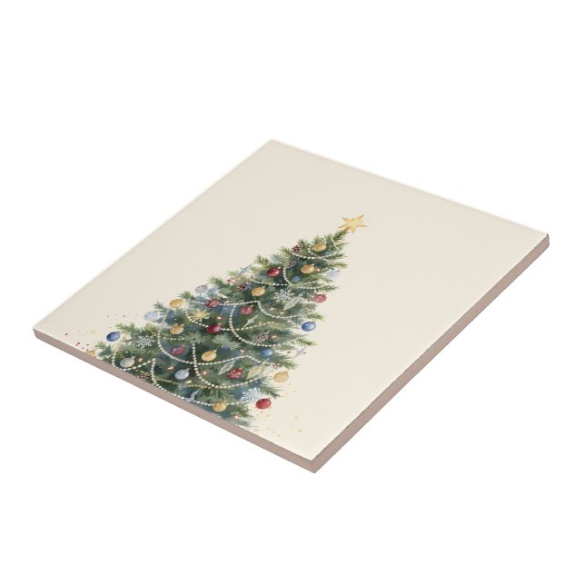 Carreau Arbre de Noël aquarelle rustique Noël Fêtes de fin (Côté)
