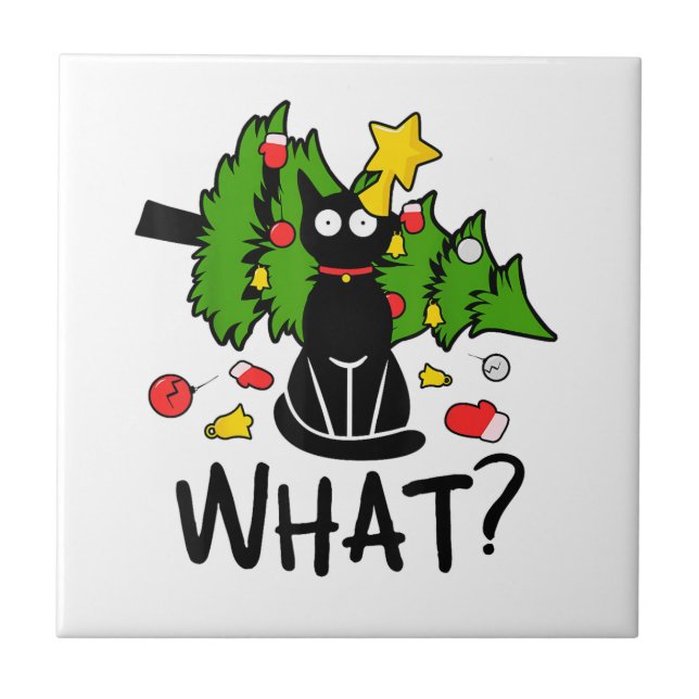 Carreau Arbre de Noël drôle de chat noir Noël joyeux Santa (Devant)