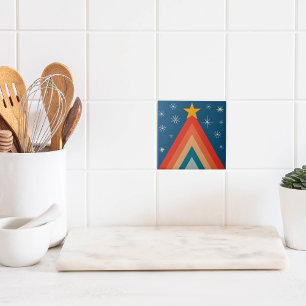 Carreau Arbre de Noël minimaliste rouge et bleu rétro groo