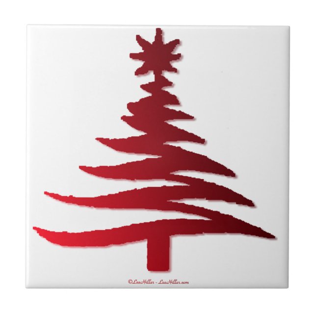 Carreau Arbre de Noël Moderne Pochoir Imprimé Rouge (Devant)