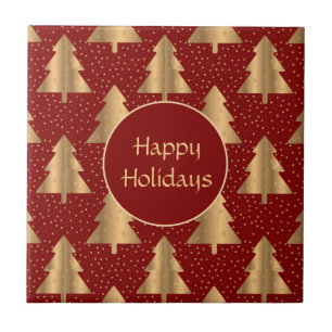 Carreau Arbre de Noël or Motif sur rouge