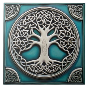 Carreau Arbre de vie Aqua Turquoise Faux Relief Celtic