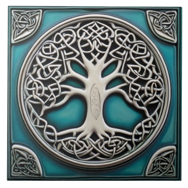 Carreau Arbre de vie Aqua Turquoise Faux Relief Celtic (Devant)