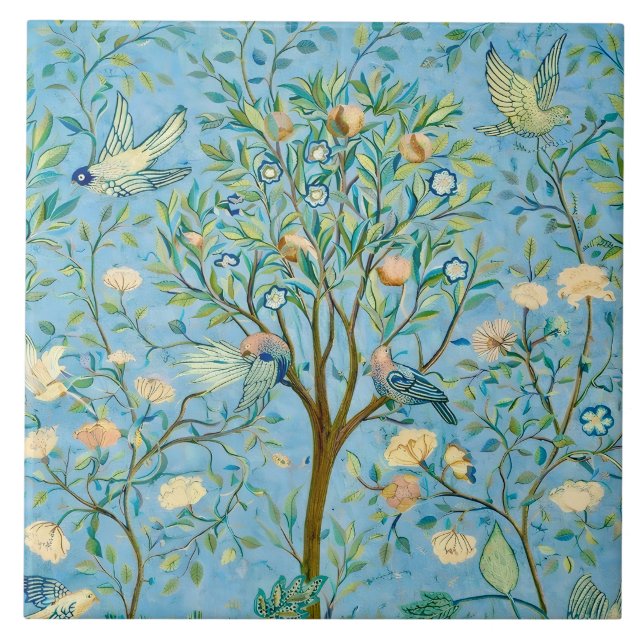 Carreau Arbre de vie botanique vintage avec oiseaux  (Devant)