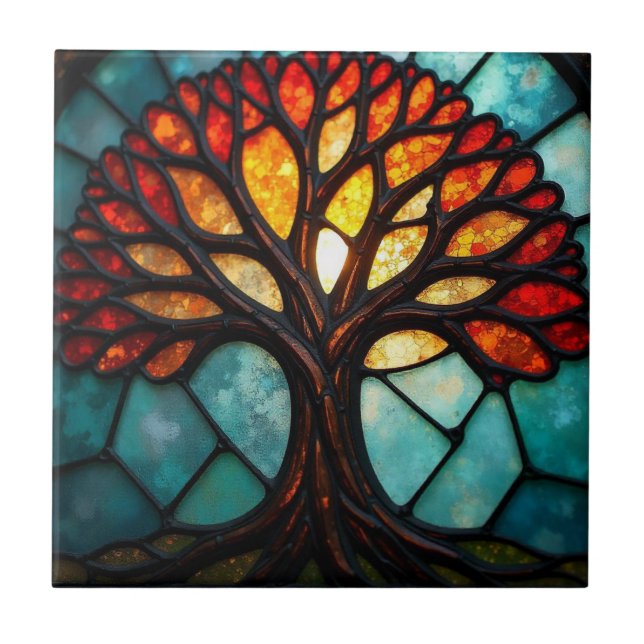 Carreau Arbre de Vie en Verre Coloré  (Devant)