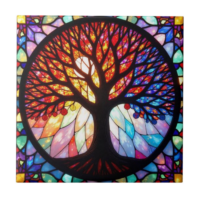 Carreau Arbre de Vie en Verre Coloré  (Devant)