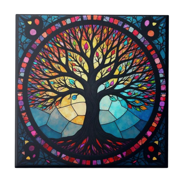Carreau Arbre de Vie en Verre Coloré  (Devant)