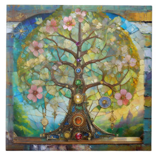 Carreau Arbre de Vie Fleurissant des 7 Chakras