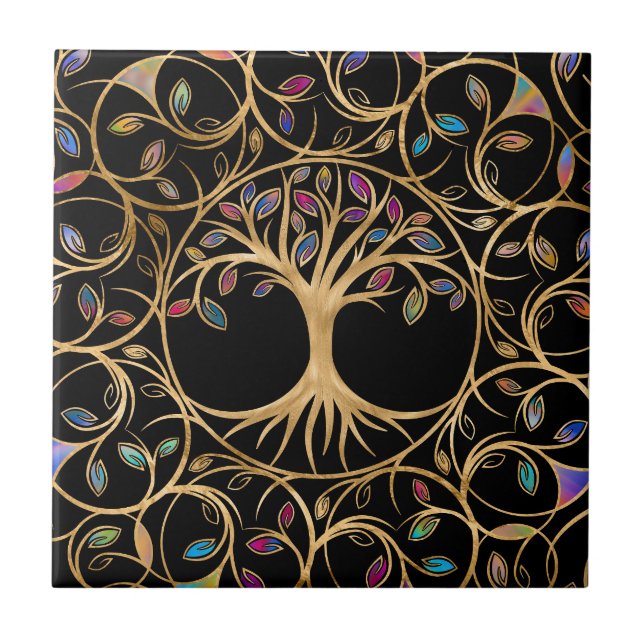 Carreau Arbre de vie - Yggdrasil - feuille coloré (Devant)