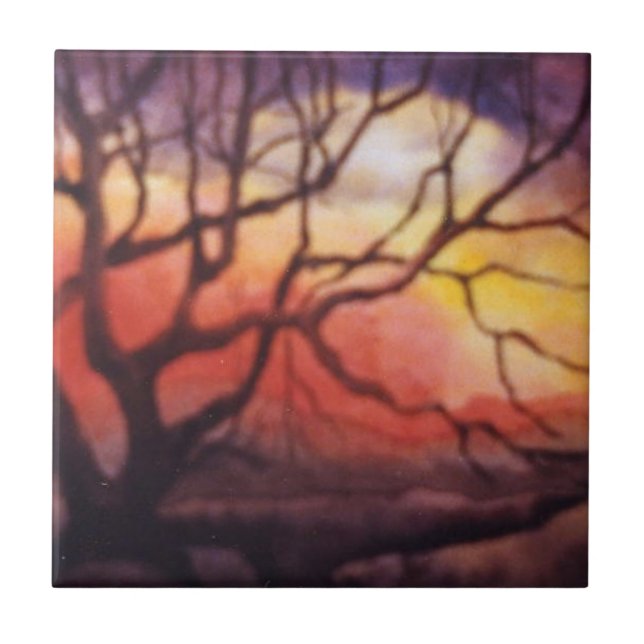 Carreau Arbre d'hiver nu et coucher de soleil spectaculair (Devant)