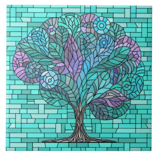 Carreau Arbre mosaïque Art -Turquoise et violette (Devant)