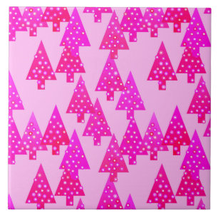 Carreau Arbres de Noël à fleurs modernes - rose fuchsia