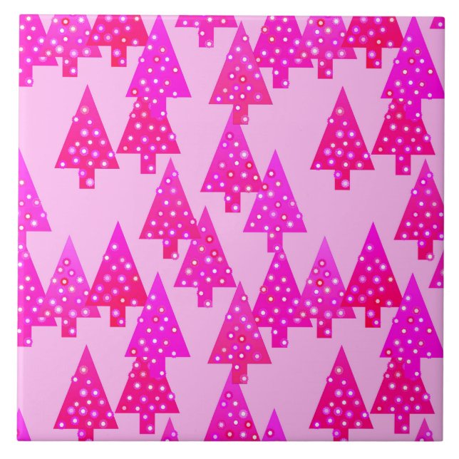 Carreau Arbres de Noël à fleurs modernes - rose fuchsia (Devant)