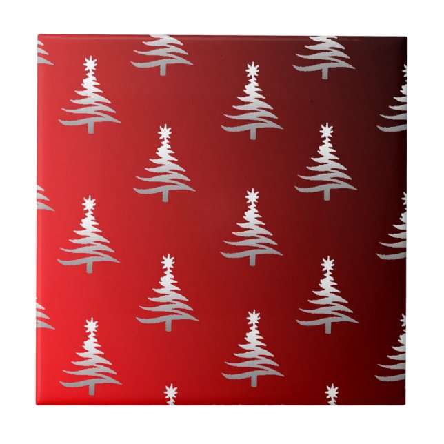 Carreau Arbres de Noël Argent sur Rouge (Devant)