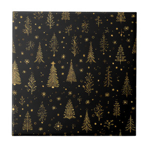 Carreau Arbres de Noël en Or Noir Élégante Forêt