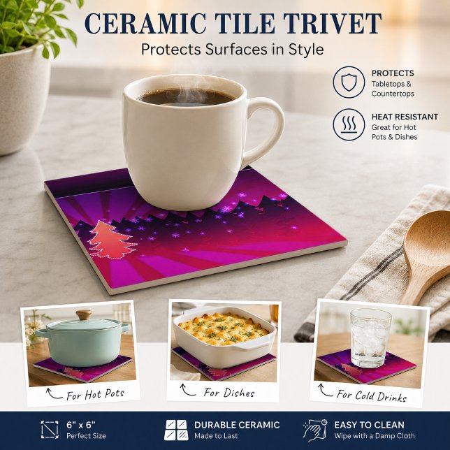 Carreau Arbres de Noël Teintes de Violet (Christmas Trees Shades of Purple Ceramic Tile)