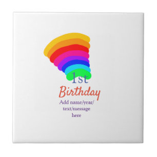 Carreau arc-en-ciel coloré 1er anniversaire ajouter date n