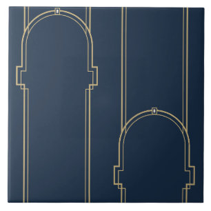 Carreau Arches en gradins Art Déco or et marine