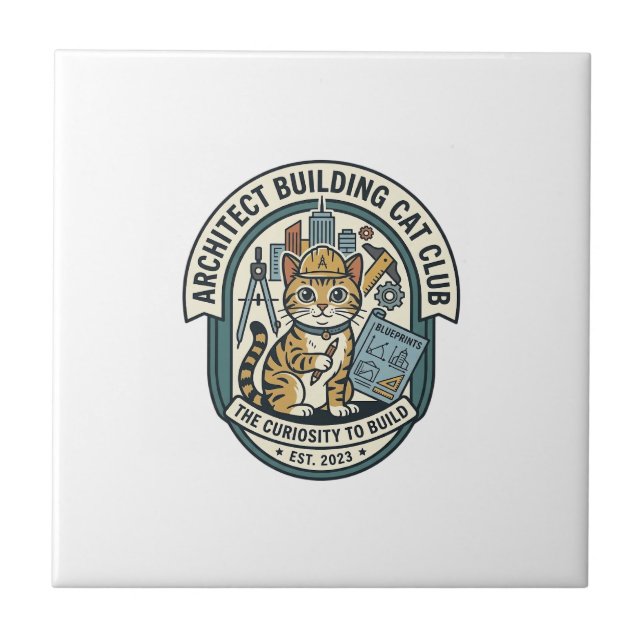 Carreau Architecte Bâtiment Chat Chat T-Shirt Graphique Ar (Devant)