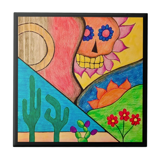 Carreau Arizona Desert Cactus Guitare Crâne (Devant)