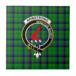 Carreau Armstrong Tartan, Clan Badge and Motto Tile<br><div class="desc">One of the Armstrong clan tartan,  badge,  and motto tile.</div>