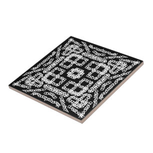 Carreau Art à motif répétitif en chaîne liée blanc sur noi