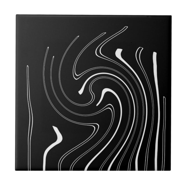 Carreau Art Abstrait Black White Lines Twirl Minimalisme C (Devant)