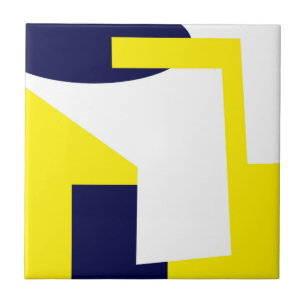 Carreau Art Abstrait bleu foncé jaune blanc