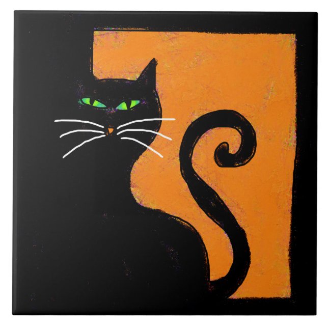 Carreau Art abstrait de chat noir pour Halloween (Devant)