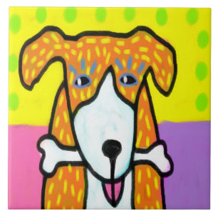 Carreau Art abstrait de chien avec os