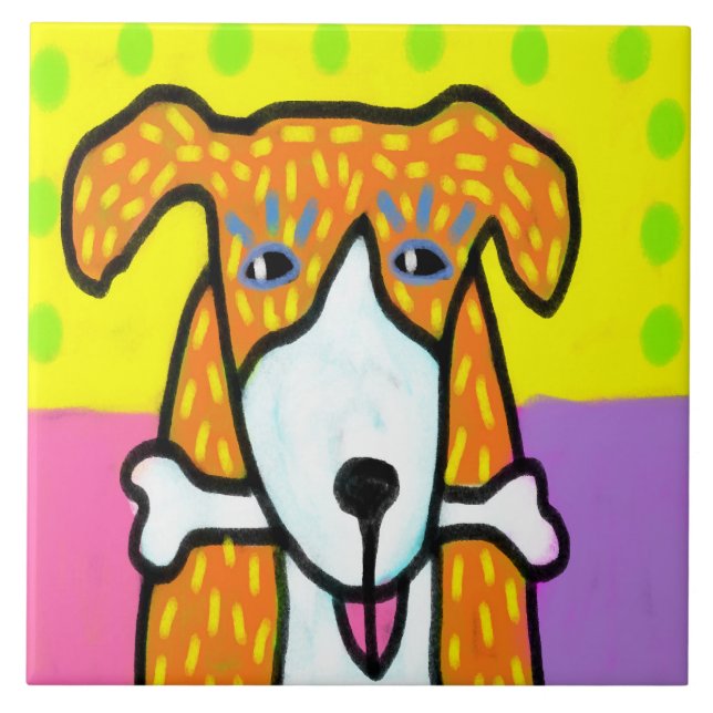 Carreau Art abstrait de chien avec os (Devant)