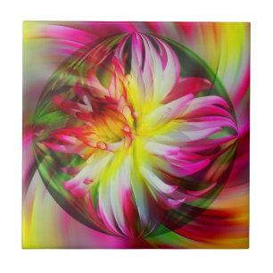 Carreau Art Abstrait Floral Dahlia coloré
