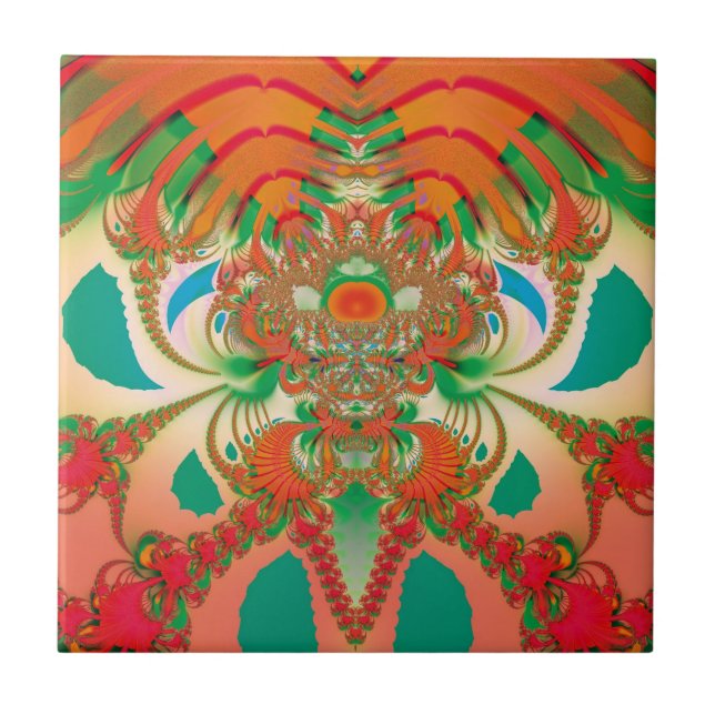 Carreau Art abstrait fractal de hibou rouge (Devant)