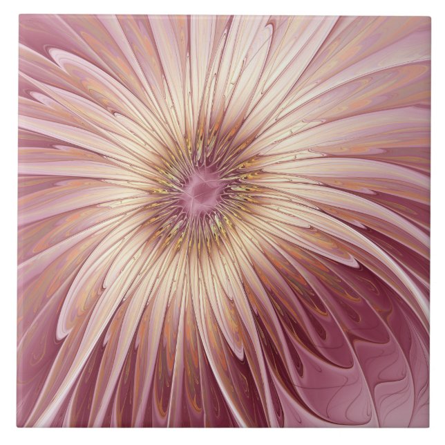 Carreau Art Abstrait Fractal Fleur & Tons de Bourgogne (Devant)