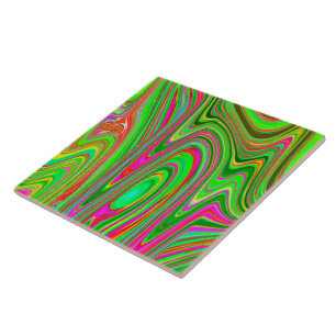 Carreau Art Abstrait Groovy Vert Citron et Magenta Tripant