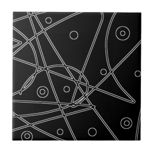 Carreau Art Abstrait Noir Blanc Lignes Cercles Minimalisme