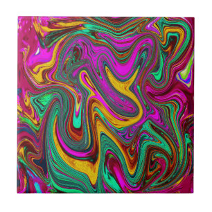 Carreau Art abstrait rose chaleureux marbré et vert écume