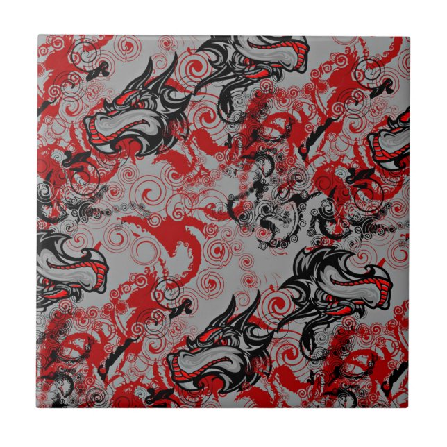 Carreau Art abstrait sale de dragons (Devant)