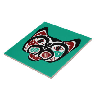 Carreau Art amérindien Rouge Noir Vert Blanc Kitty