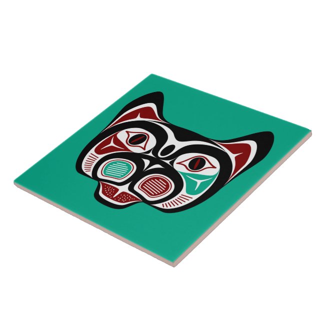 Carreau Art amérindien Rouge Noir Vert Blanc Kitty (Côté)